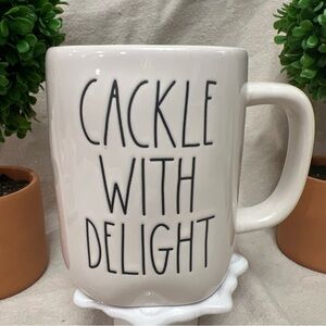 Rae Dunn White and Black Mug Cackle With Delight HALLOWEEN
